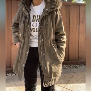 Gap green army jacket with fur trimmed hood